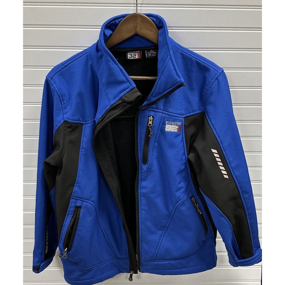 32 Degrees Womens L Blue Black Softshell Jacket Fleece Lined Full Zip